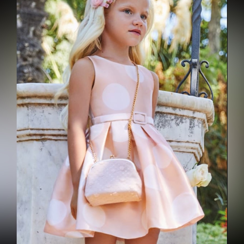 Girls polka dot pink dress by Abel & Lula